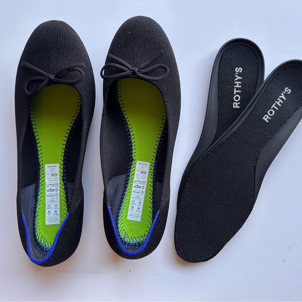 Rothy's Black Ballerina Flats (washable) with Removable Insoles
